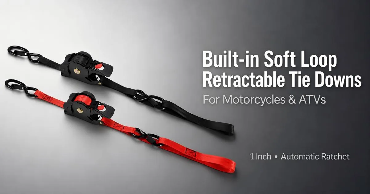 Built-in Soft Loop Retractable Tie Downs for Motorcycles & ATVs